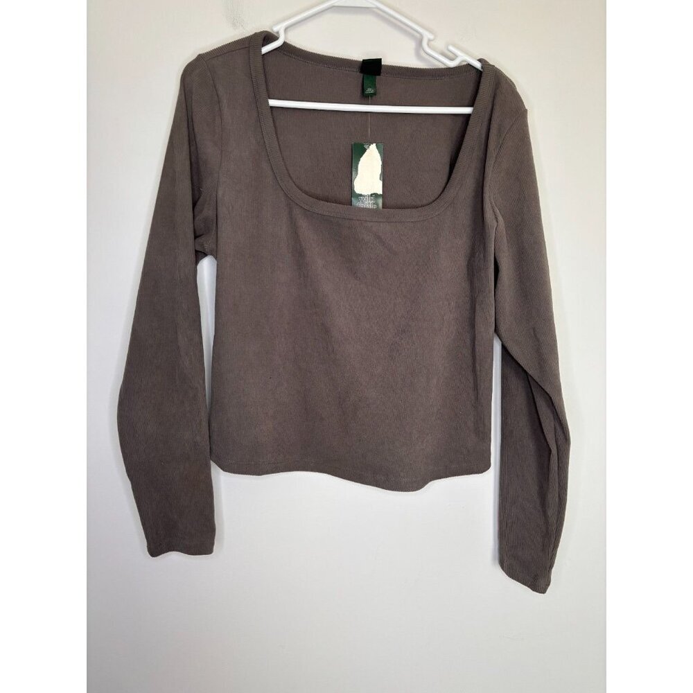 WILD FABLE NEW Ribbed Cropped Top Womens XXL Tan/Gray Long Sleeve